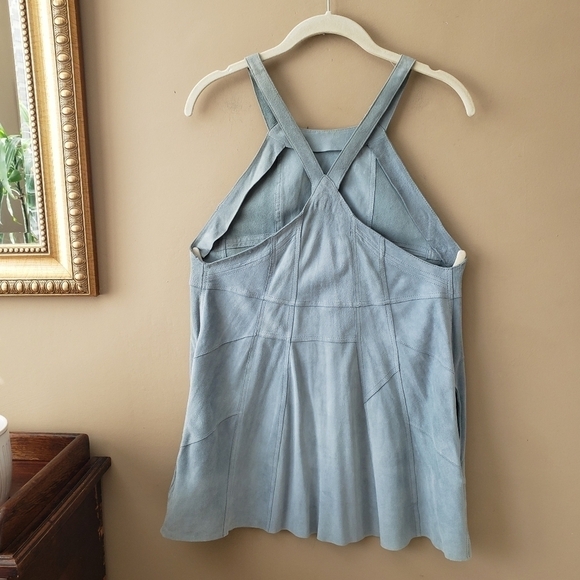 Free People Leather Goat Suede Leather Blue Pinafore Apron Mini Dress Size XS - Picture 7 of 7